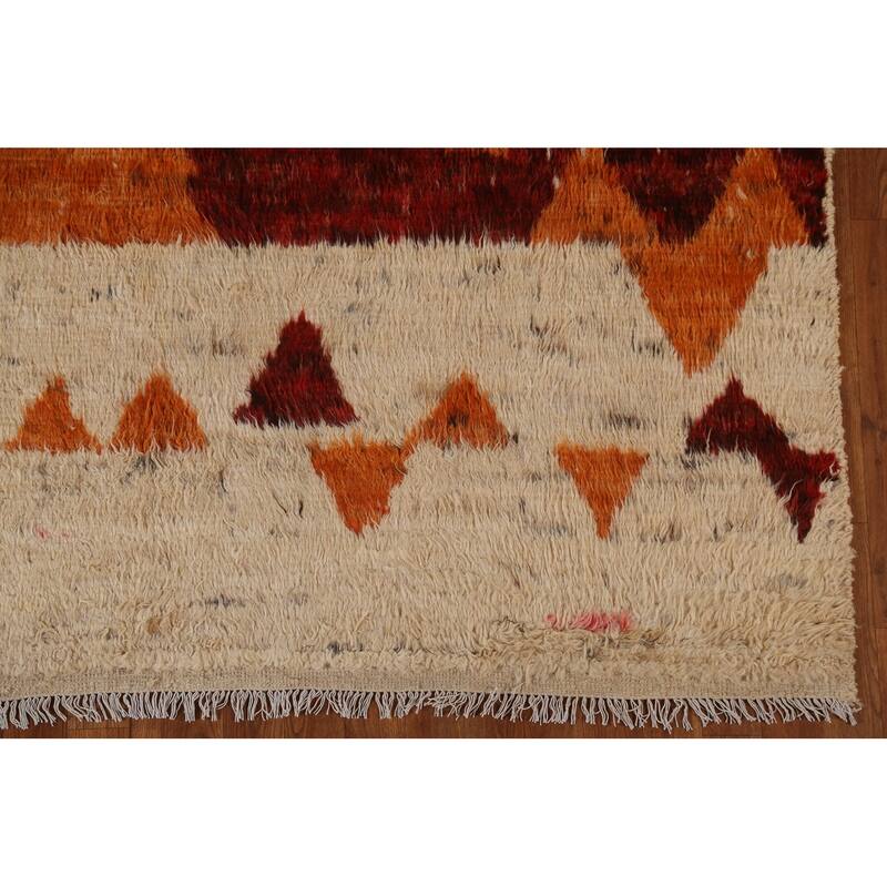 Hand Knotted Oriental 100% Wool Carpet Modern Tribal Beige & Ivories Moroccan Area Rug - 9' 8'' X 6' 8''