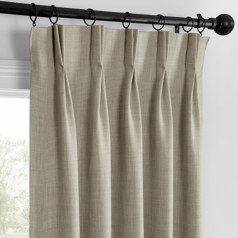 Exclusive Fabrics French Pleated Textured Faux Linen Room Darkening Curtains for Bedroom & Living Room Curtains Single Panel
