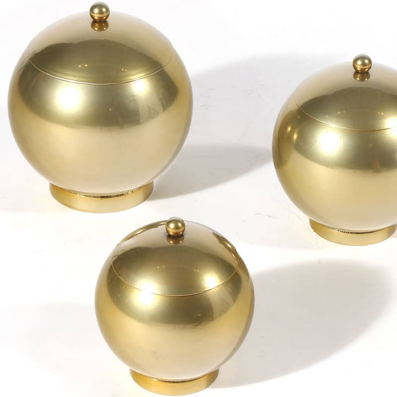 HomeRoots Set of Three Gold Metal Decorative Lidded Canisters - 8' X '9' X '8