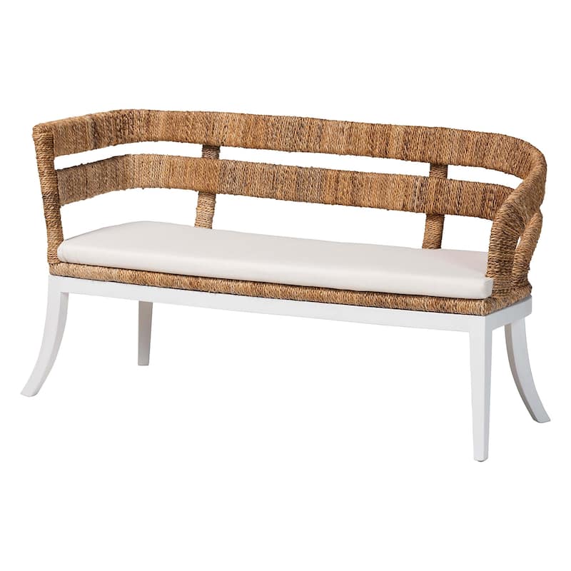 Ubud Seagrass Dining Nook Set with Wood Table - Coastal Farmhouse Breakfast Furniture Set