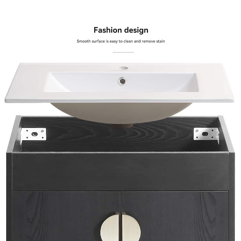 24 in. W x 19 in. D x 33 in. H Bathroom Vanity with White Ceramic Basin,Two Cabinet Doors,Excluding faucets