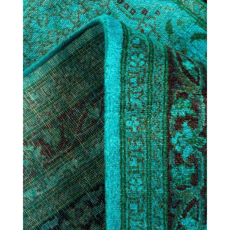 Overton Hand Knotted Wool Vintage Inspired Modern Contemporary Overdyed Blue Runner Rug - 3' 1" x 13' 0"