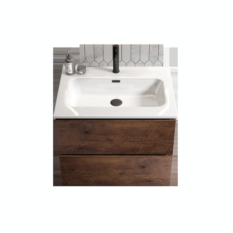 Wall-Mount 24" Bathroom Vanity with Ceramic Sink - One Faucet Hole