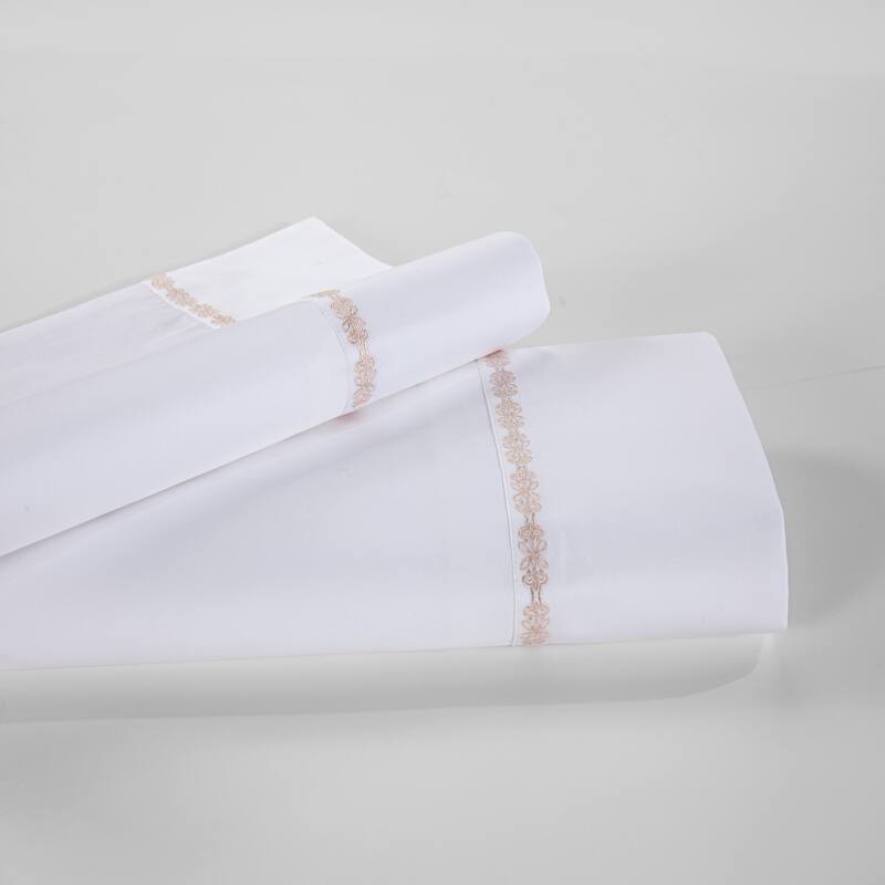 HiEnd Accents 350TC Laurel Embroidered Border Sheet Set, 4PC