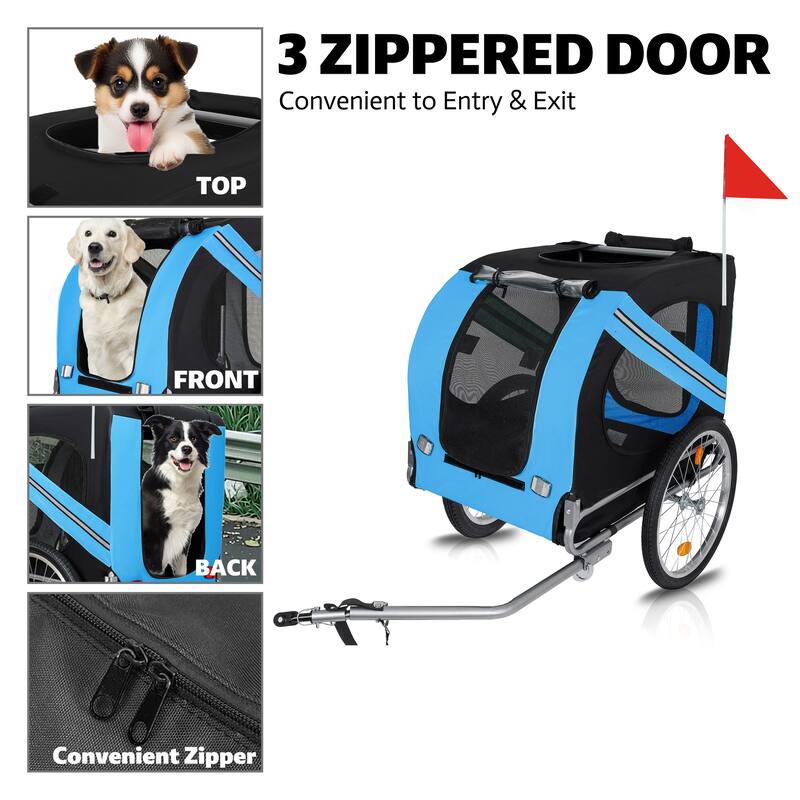 Large Folding Dog Bike Trailer with Steel Frame, 100LB Capacity Pet Bicycle Carrier with 20" Wheels & Rain Cover