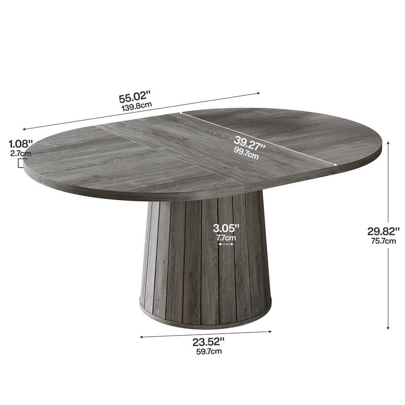 55-Inch Oval Farmhouse Dining Table for 6, Pedestal Base Kitchen Table