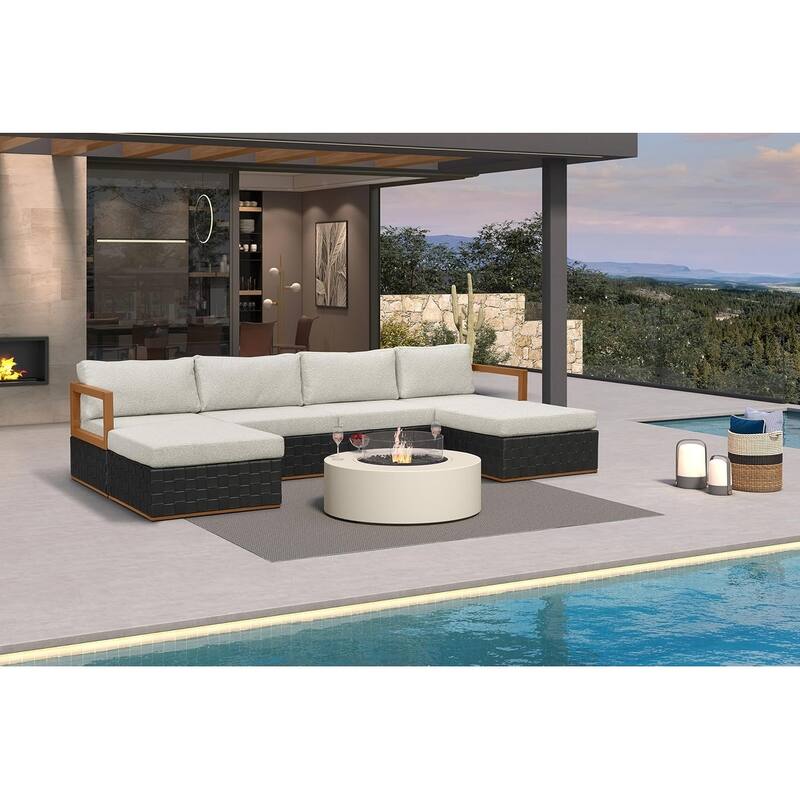 PURPLE LEAF GLFSF Black sofa with white seat Outdoor Couch for Yard Porch Deck Patio Conversation Sets - 4seats+2 Ottomans - U-shaped