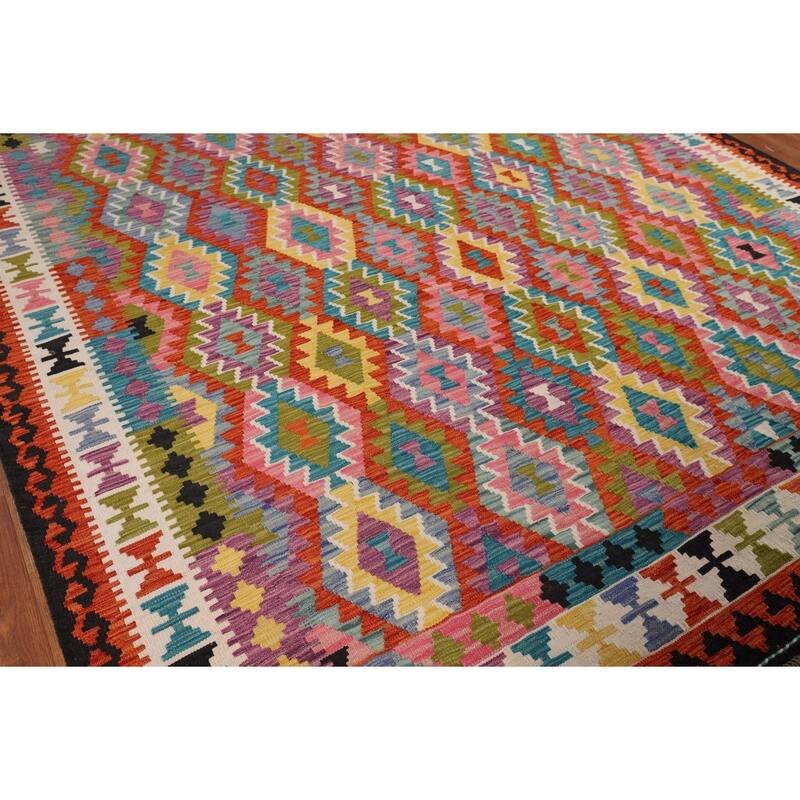 Reversible Kilim Area Rug Hand-Woven Bedroom Wool Carpet - 8'9" x 11'4"