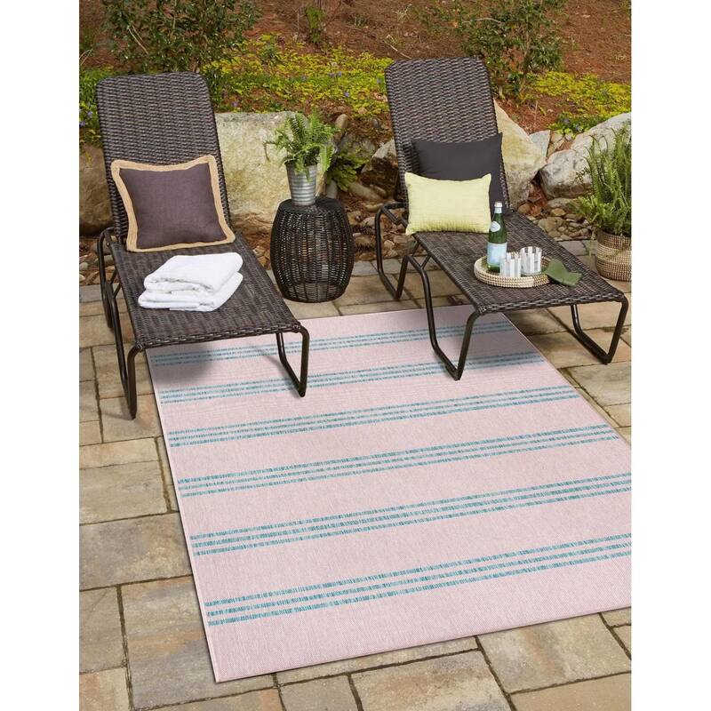 Outdoor Zrand Collection Area Rug - Pink and Aqua - 4'x6'