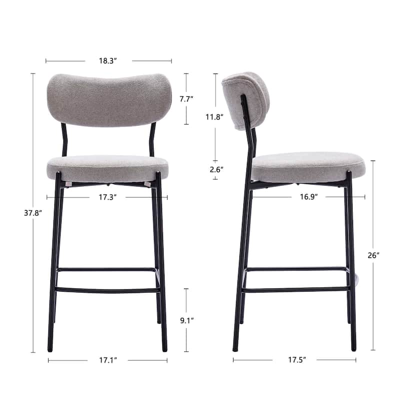 Textured Boucle 26" Counter Seat Height Padded Bar Stools