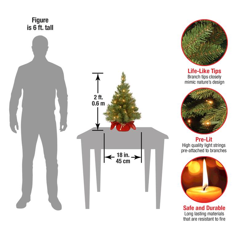 National Tree Company 2 ft. Pre-Lit Majestic Christmas Tree in Burgundy Cloth Bag - 2 Foot
