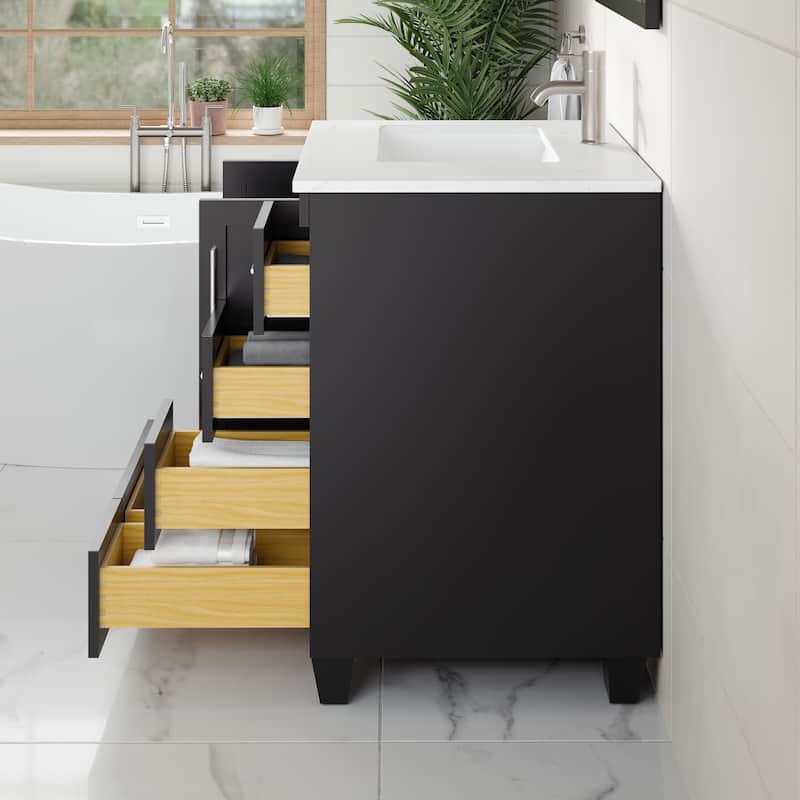 Eviva Loon Bath Vanity with Carrara Quartz Vanity Top & Undermount Sink