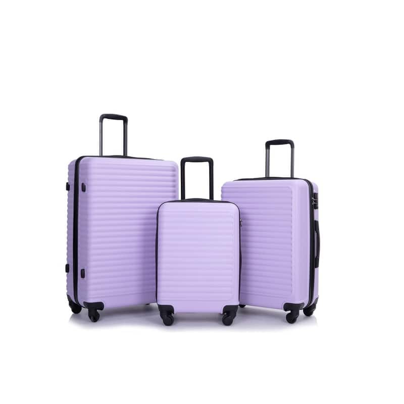 3 Piece Luggage Sets ABS Lightweight Suitcase,Lavender Purple - On Sale ...