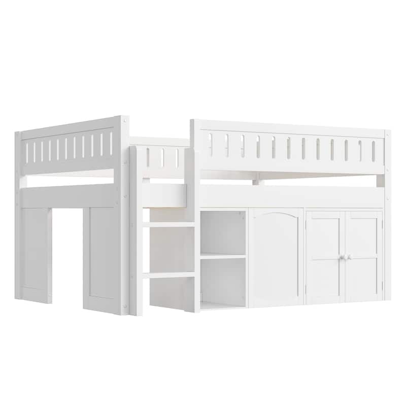 GDFStudio - Solid Wood Full Size Loft Bed with Storage & Chalkboard Panel