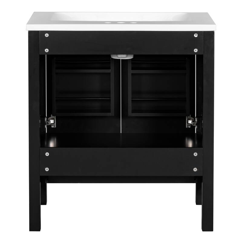 GDFStudio - Aurora Wood Bathroom Vanity Set with Ceramic Sink and Divided Drawers