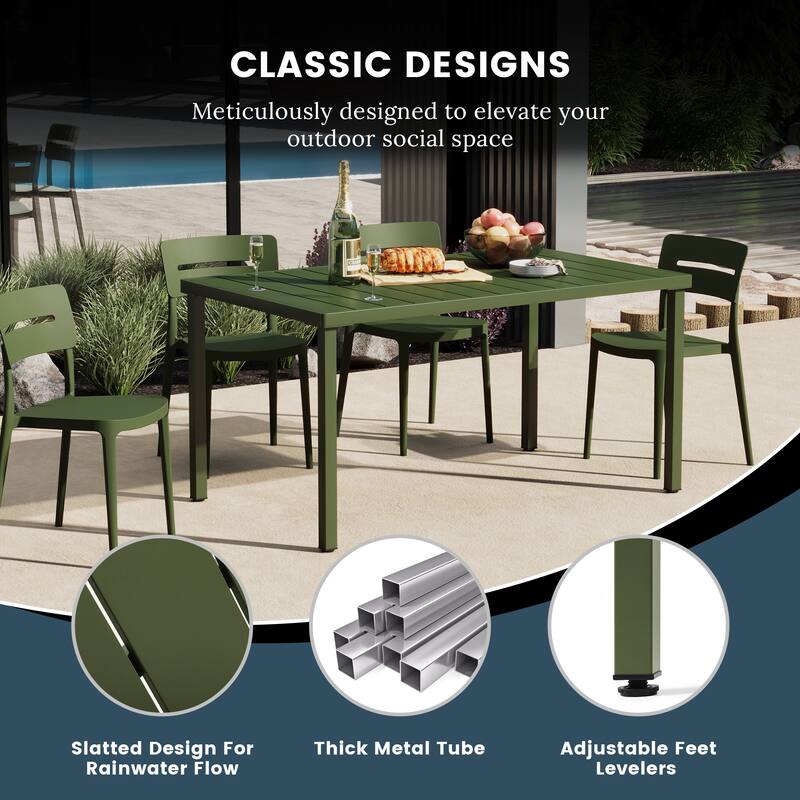 Frond and Form 59 Inch By 35.4 Inch Outdoor Steel Rectangular Dining Table