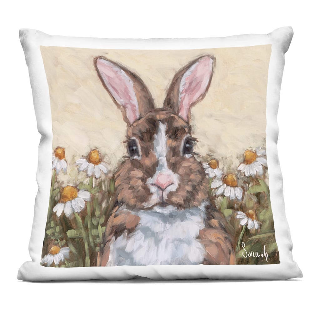 Stupell Rabbit Portrait with Daisies Decorative Printed Throw Pillow Design by Sara G. Designs