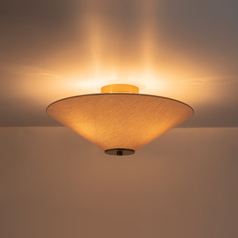 3-Light Mid-century Linen Cone Semi-flush Mount - N/A