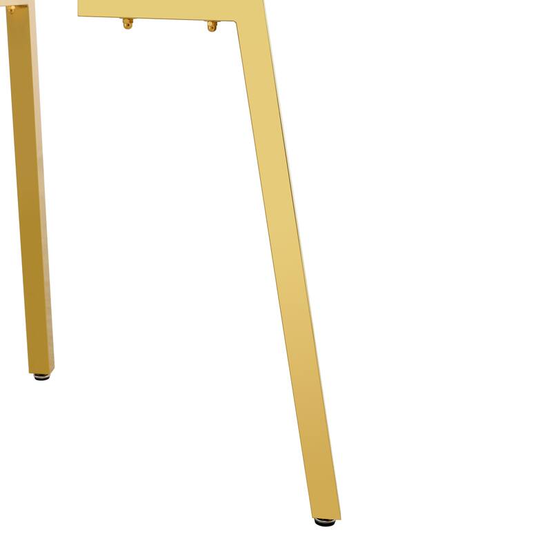 Roomfitters Round Glass Dining Table with Gold 7-Shaped Metal Legs for Dining, Office or Coffee Space, Gold