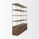 preview thumbnail 26 of 33, Baron Light / Dark Brown Wood w/ Antiqued Aged Brass Metal 2-Door / 4-Door Open Shelving Unit