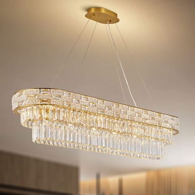 KAYLA Crystal Chandelier - Large K9 Crystal Pendant Light for High Ceilings, Entryway, Foyer, Dining Room & Living Room