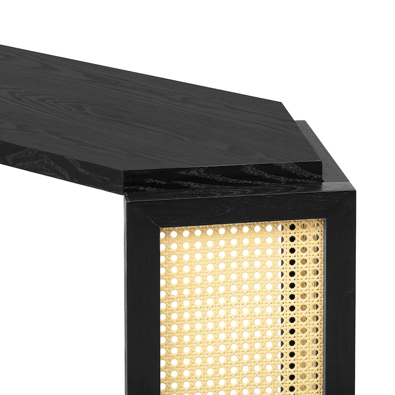 Arrow-Shaped Design Narrow Entryway Console Table with Open Shelf, Woven Rattan Accent Table Sofa Table for Living Room Hallway