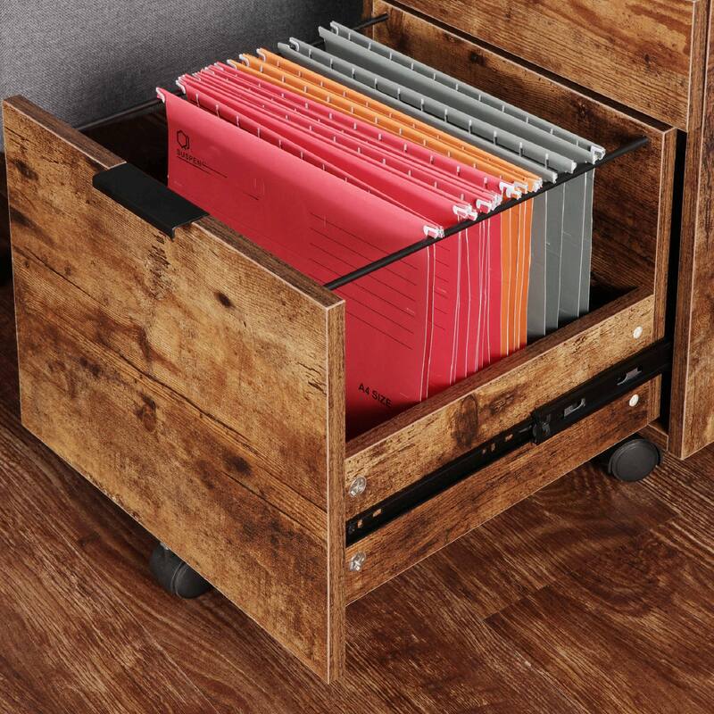 JJS 3 Drawer Rolling Wood File Cabinet with Locking Wheels for A4 or Letter Size