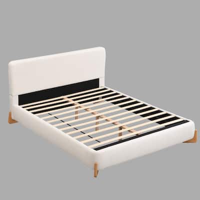 Soft Boucle Fabric Upholstered Bed Frame with Wooden Slats, Full/Queen/King Sizes - Stylish & Durable