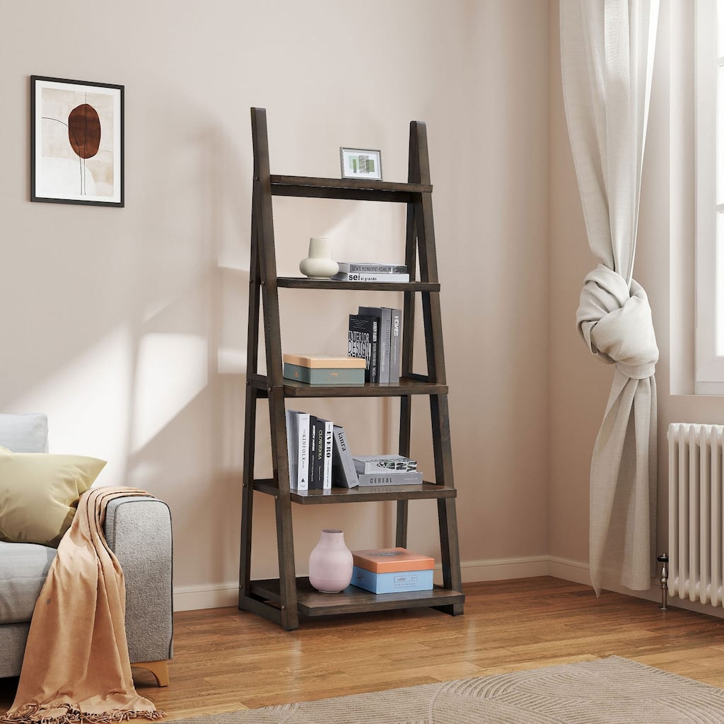5-Tier Multifunctional Ladder Shelf with Wooden Frame, Can Be Used as Storage Rack, Suitable for Living Room Study and Office