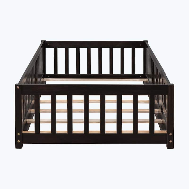 Durable Floor Platform Bed with Fence
