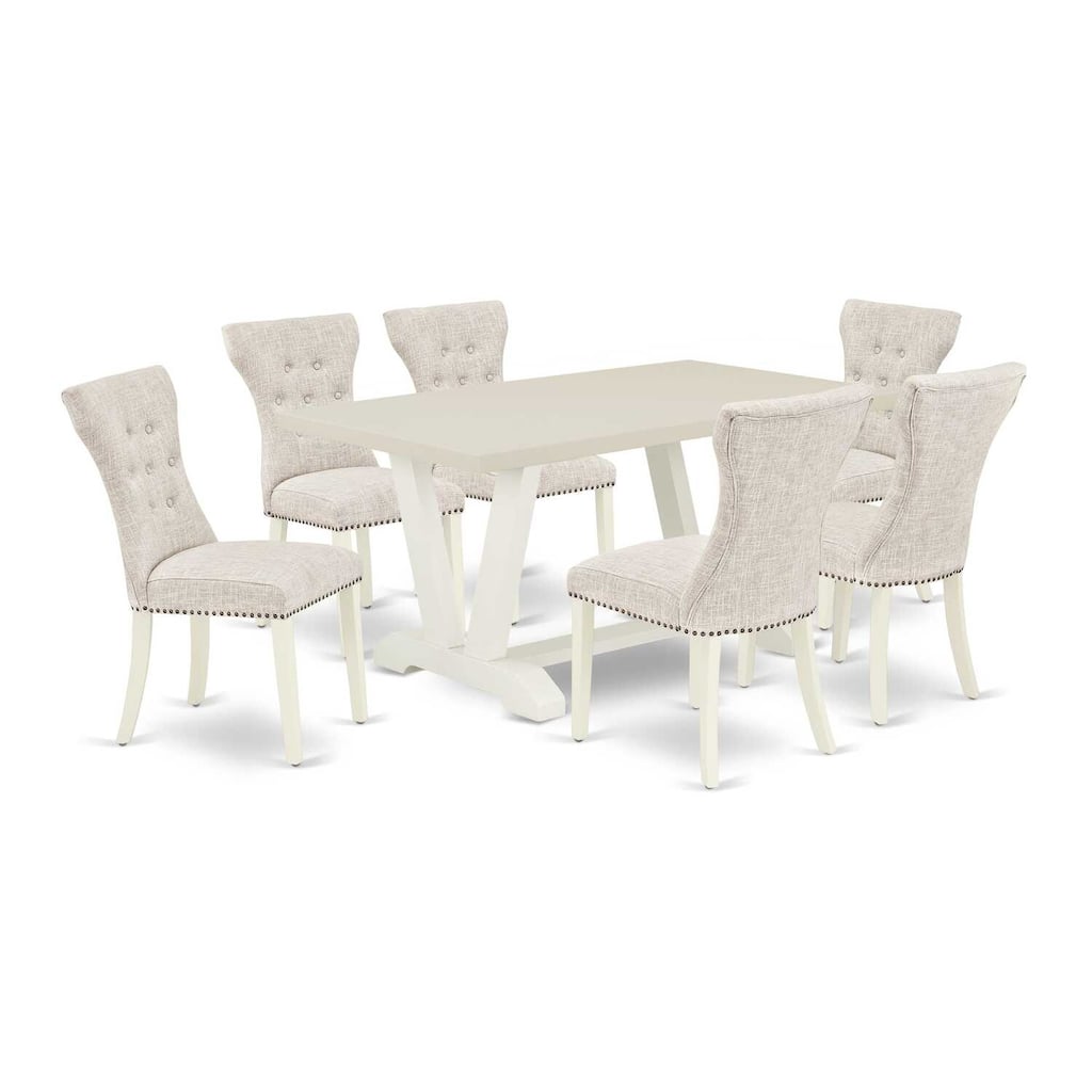 HomeStock 7-Pc Rectangle Natural Oak Finish Solid Wood Top Dining Table with 6 Parson-Chairs
