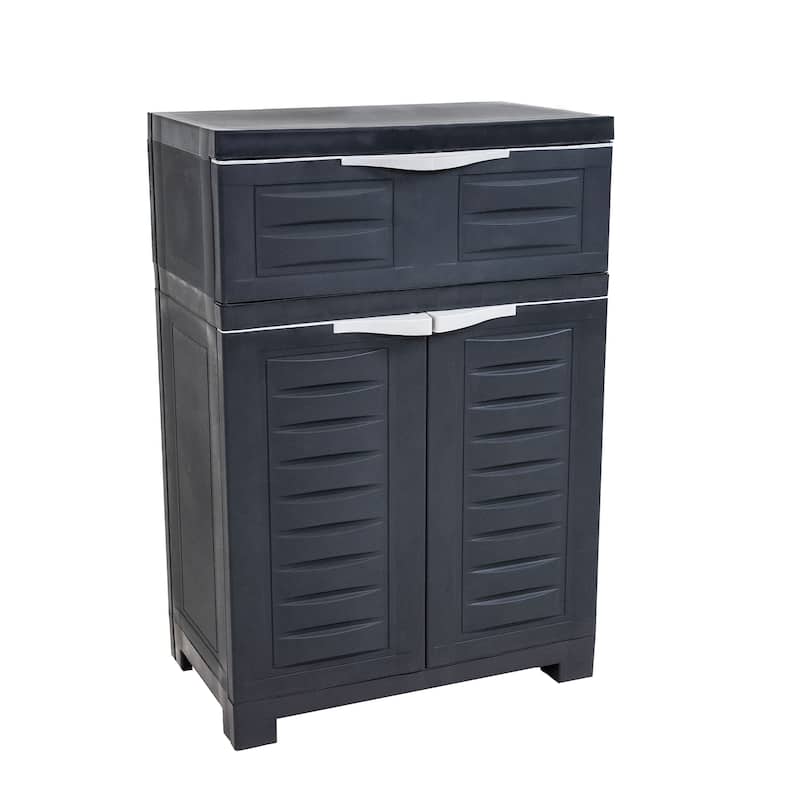 Plastic Storage Cabinet with Adjustable Shelf and Drawer - Charcoal
