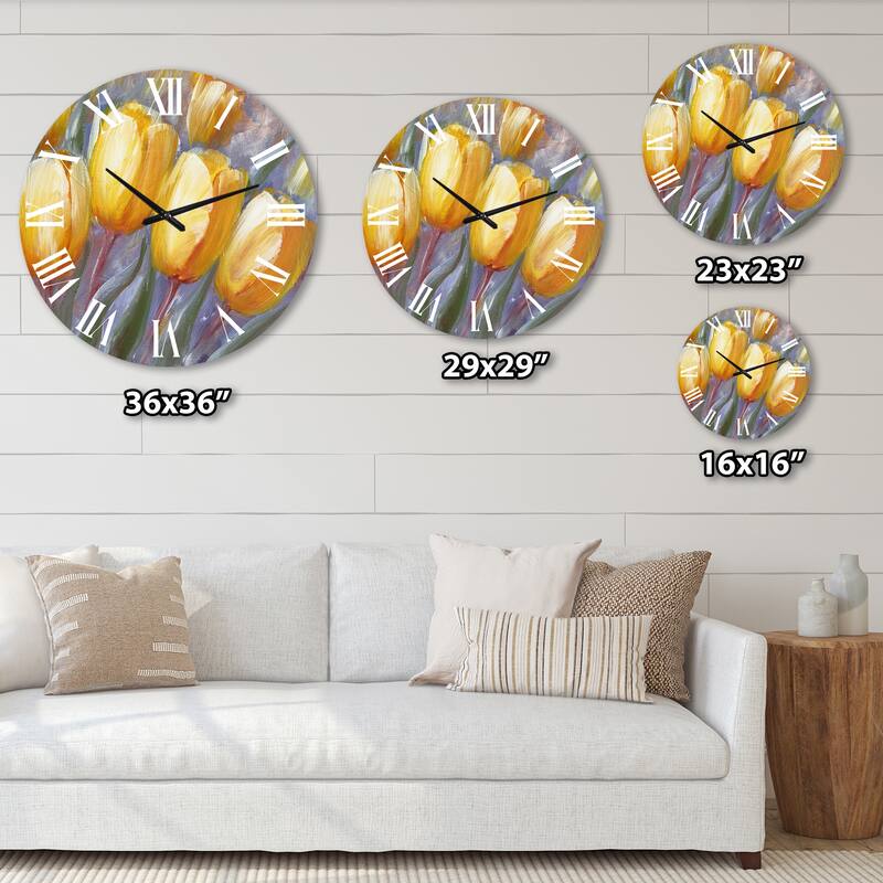 Designart 'Yellow Blooming Tulips' Traditional wall clock Bed Bath