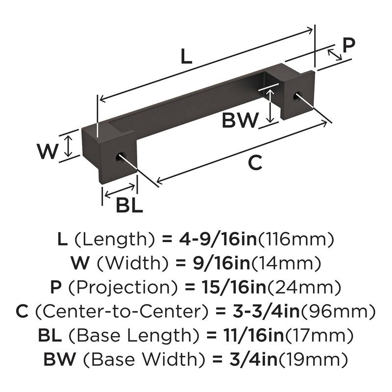 Appoint 3-3/4 in (96 mm) Center-to-Center Oil Rubbed Bronze Cabinet Pull - 3.75
