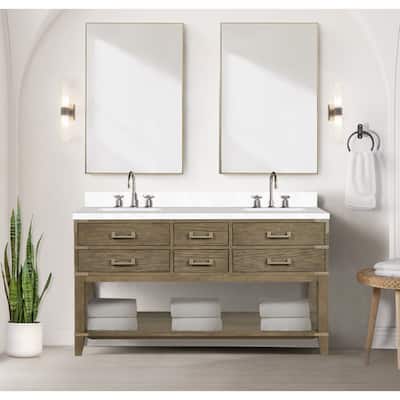 Norwalk 60 in W x 22 in D Black Oak Double Bath Vanity and Cultured Marble Top