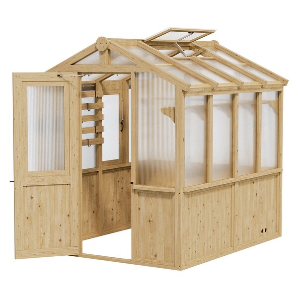 Cozywor 6.8 x 7.8 ft Spruce Wood Frame Walk-In Greenhouse with