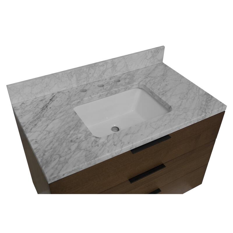 KitchenBathCollection Oslo 36" Floating Wall-Mounted Bathroom Vanity with Carrara Marble Top