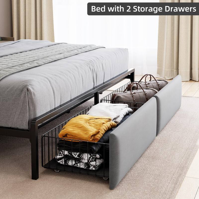Bed Frame with Storage Headboard and 2 Drawers