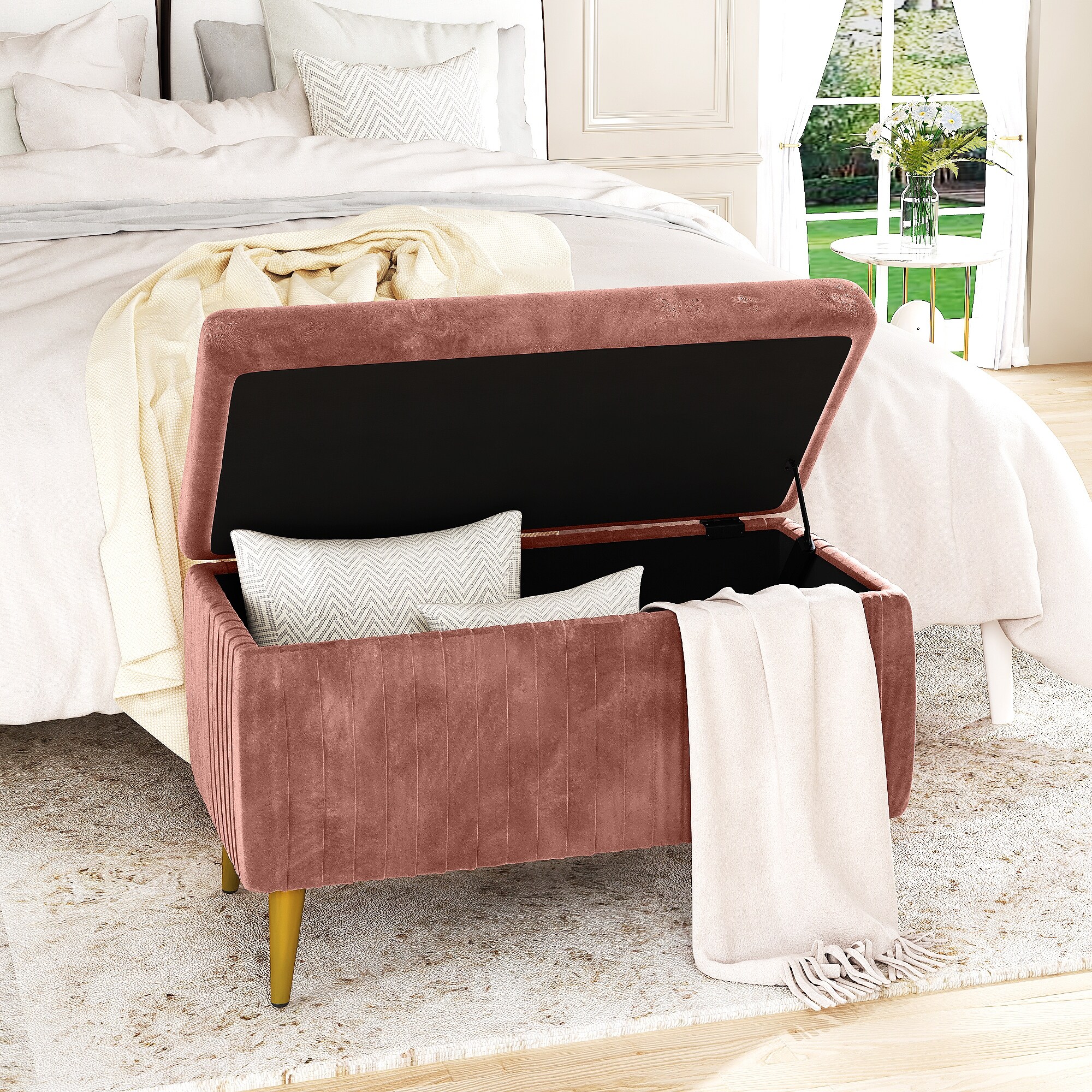 Pink bedroom storage best sale bench
