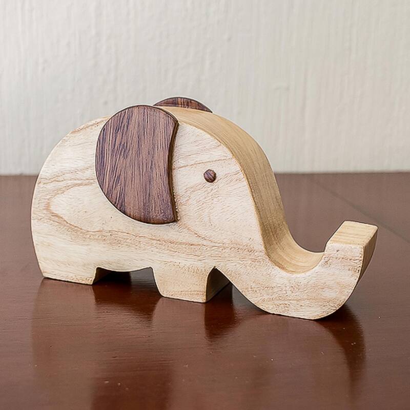 Novica Handmade Elephant Friend Wood Cellphone Holder