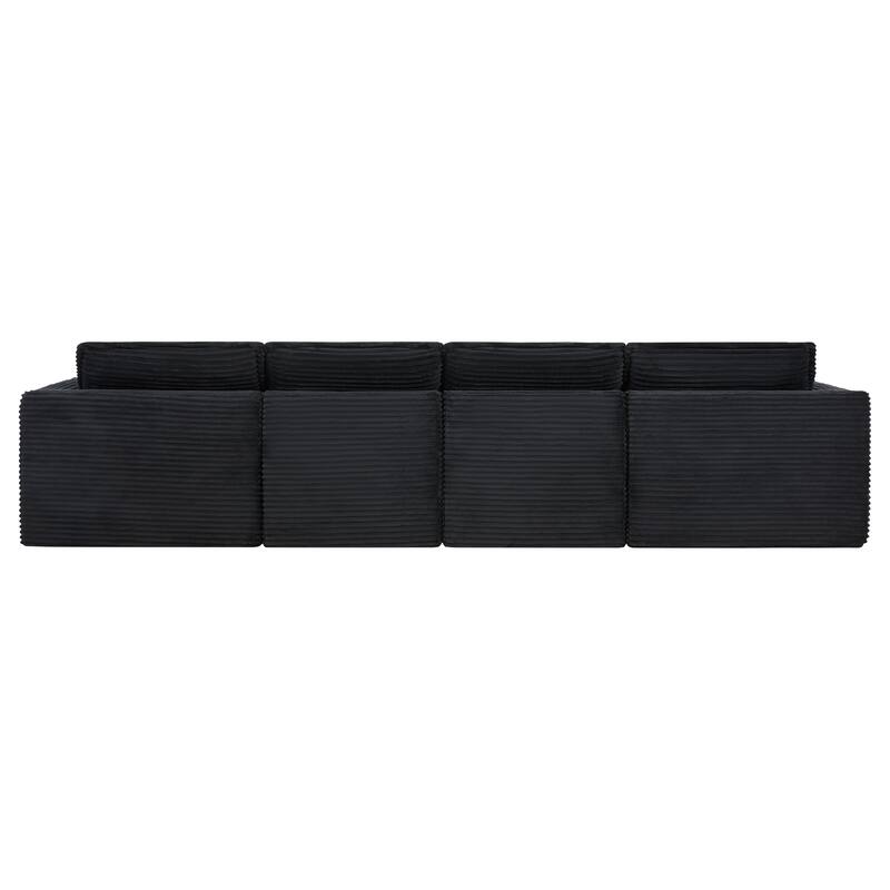 U-Shaped Sectional Sofa Set, Oversized Modular Deep Seat Sofa Corduroy Cloud Like Couch with 2 Movable Ottomans