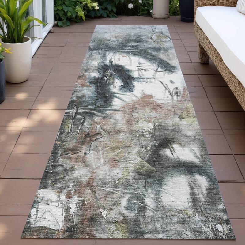 Machine Washable Indoor/Outdoor Modern Artistry Chantille Rug - Taupe - 2'3" x 7'6"