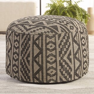Madsen Indoor/ Outdoor Tribal Black/ Light Taupe Pouf/ Floor Pillow - 24"X24"X13"