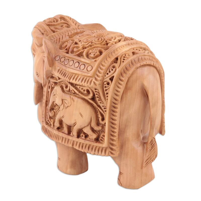 Novica Handmade Pomp And Pachyderm Wood Sculpture