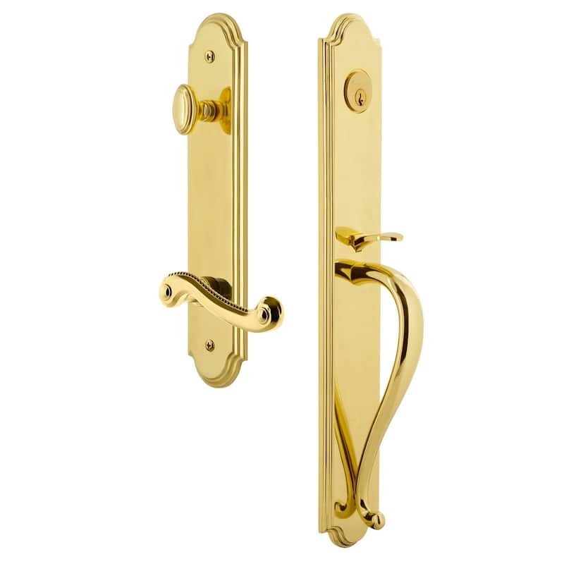 Grandeur Arc Solid Brass Rose Right Handed Keyed Entry Single Cylinder - Lifetime Brass