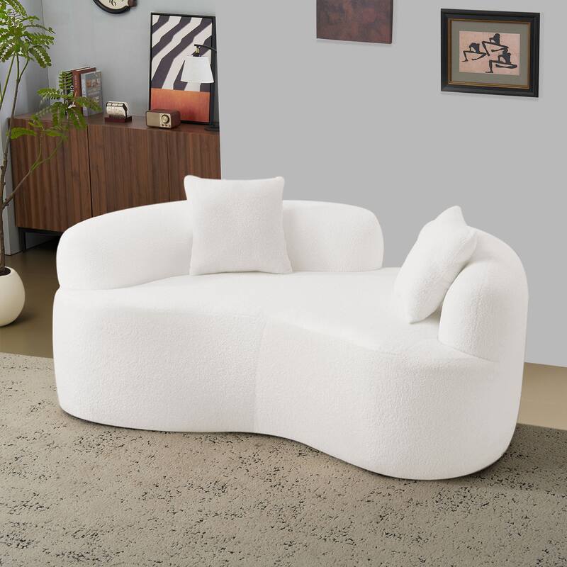 66.93 Inch Curved Loveseat, White Teddy Velvet, Foam+Spring, No-Assembly, 350 lbs Capacity