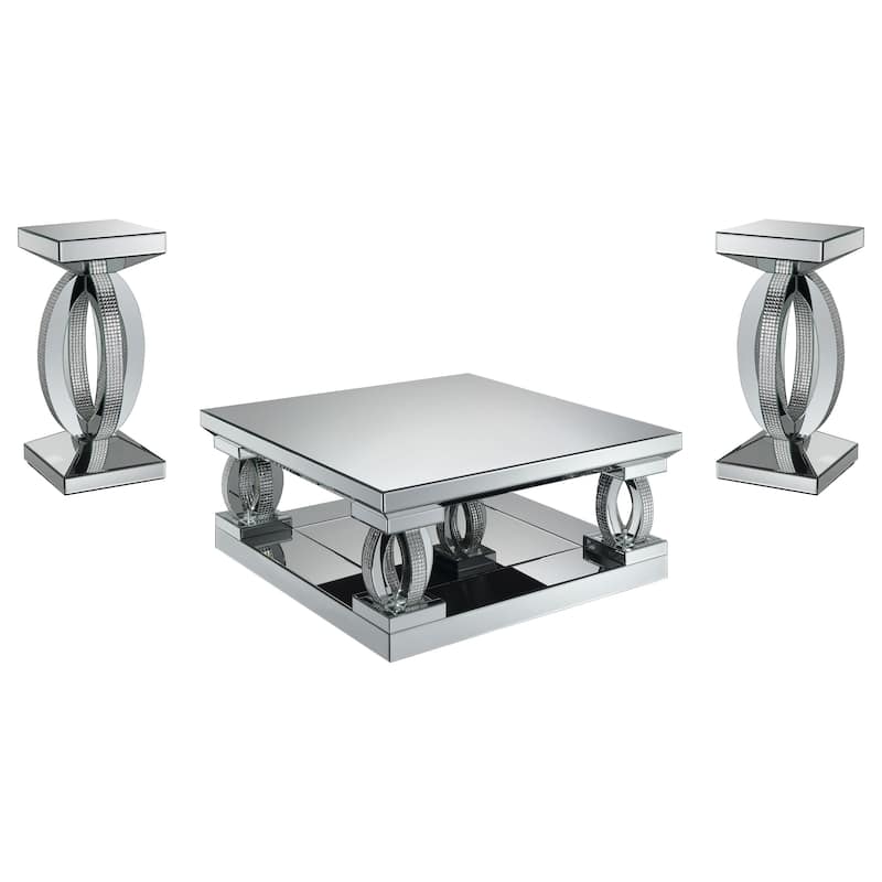 Amalia Mirrored Coffee And End Table Set Silver