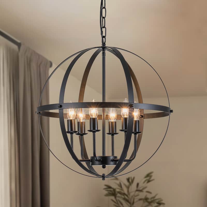 Starsky 6-Light 20.47inch Modern Farmhouse Globe Ceiling Lights Open Cage Chandelier