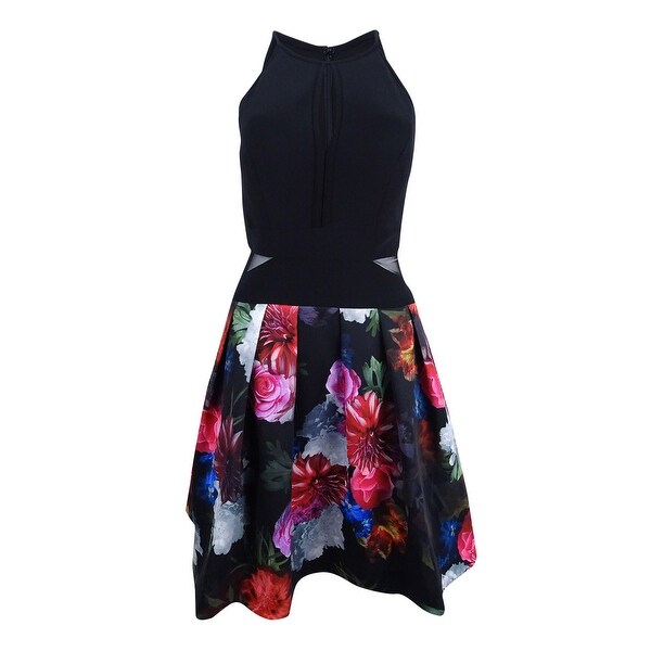xscape floral fit and flare dress