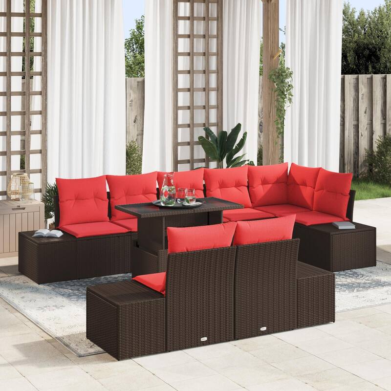 vidaXL 9 Piece Garden Sofa Set with Cushions - 125.6×60.6×27.2 - Brown